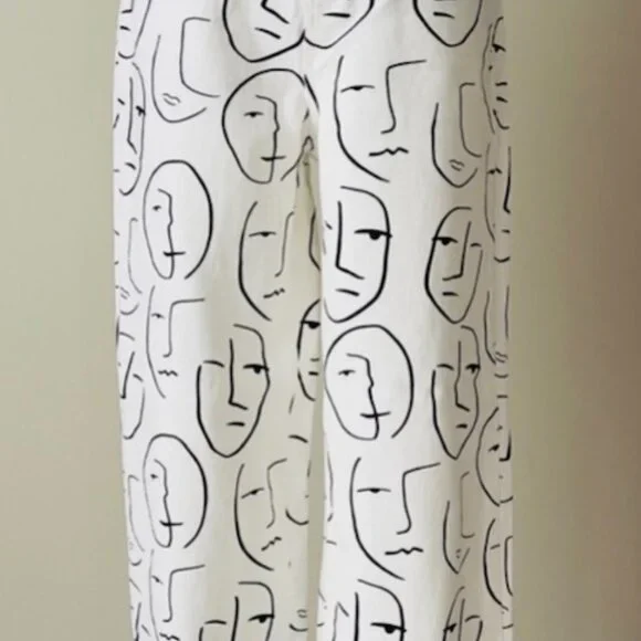 Shekou "Little Things" white denim jeans with a black abstract face print - Picture 4 of 8